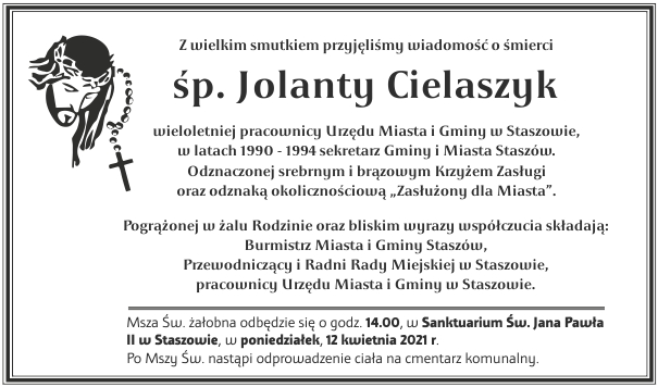 Kondolencje dla Rodziny i bliskich śp. Jolanty Cielaszyk.