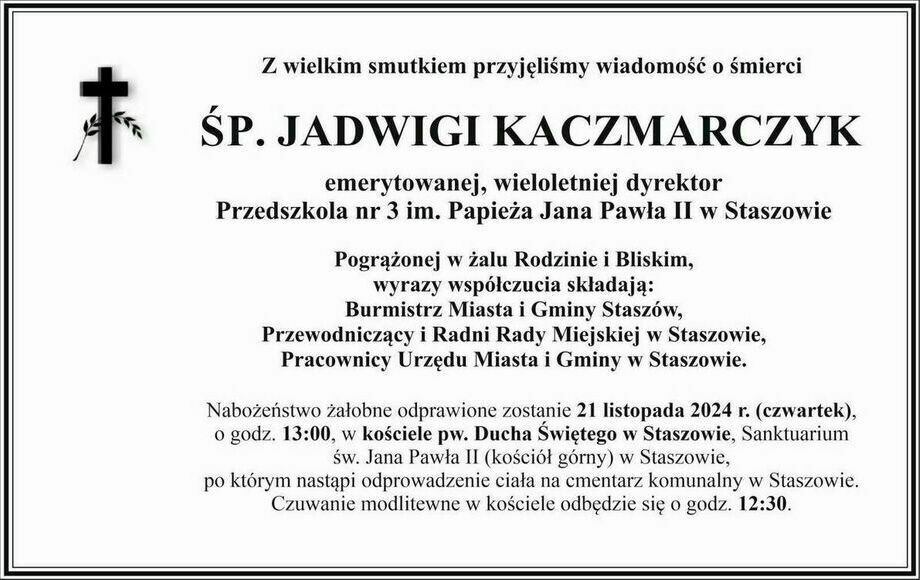 Zdjęcie do Nie żyje śp. Jadwiga Kaczmarczyk