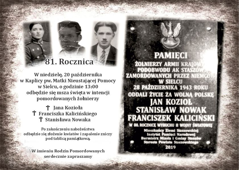 Plakat zapraszający do udziału w obchodach 81. rocznicy zbrodni w Sielcu