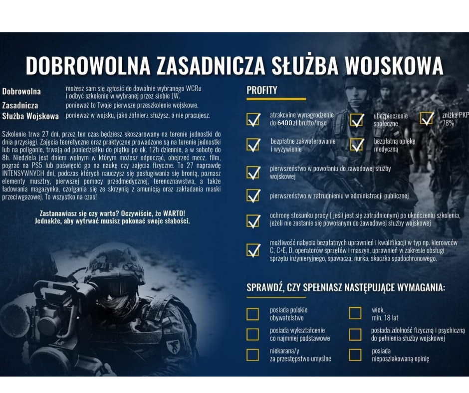 ULOTKA: DOBROWOLNA ZASADNICZA SŁUŻBA WOJSKOWA