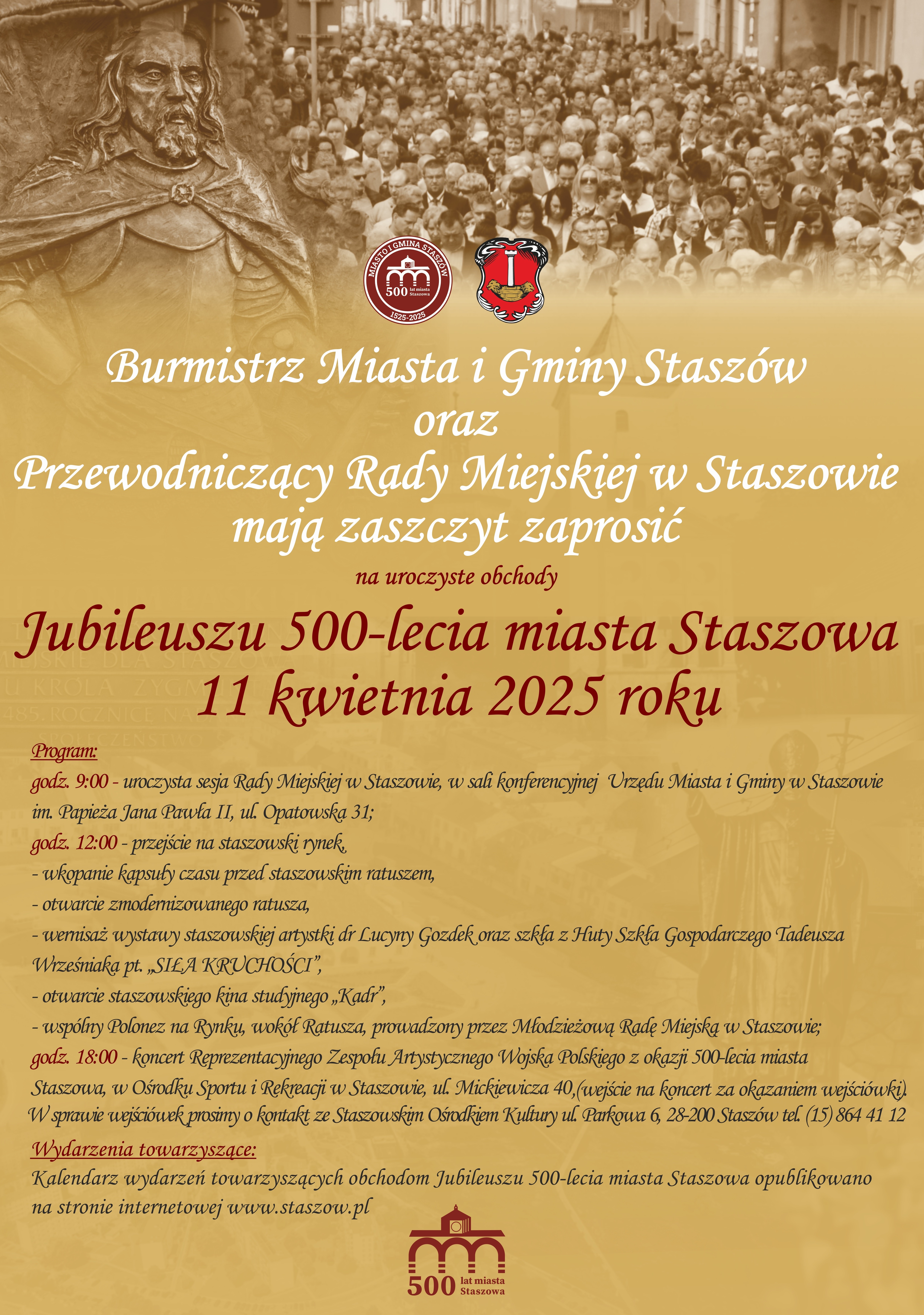 Plakat: Uroczyste obchody Jubileuszu 500-lecia miasta Staszowa
