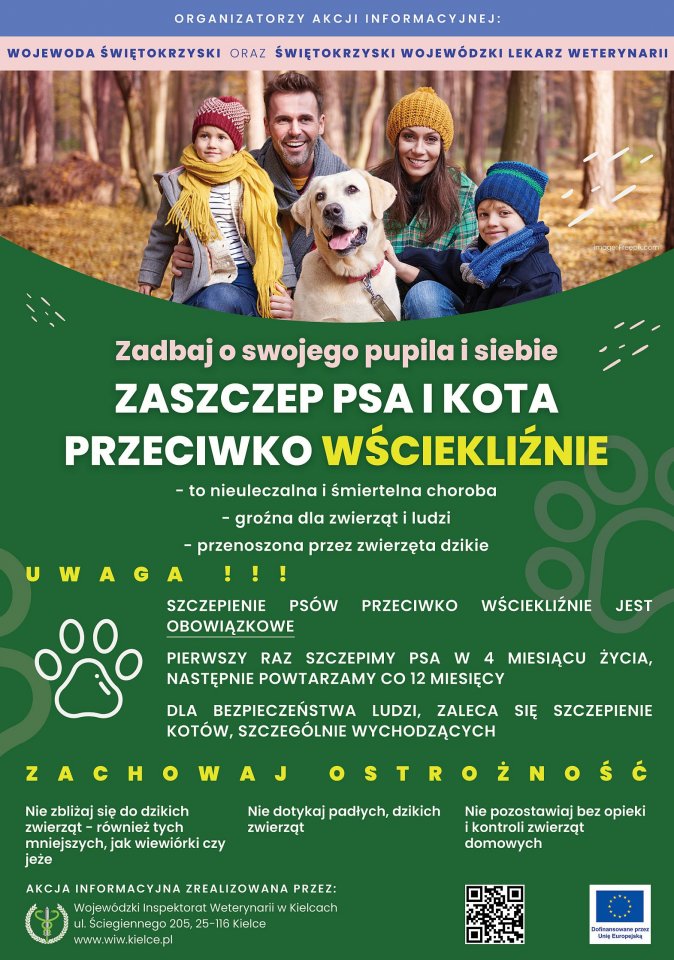 Plakat: Zadbaj o&nbsp;swojego pupila - zaszczep psa i&nbsp;kota przeciwko wściekliźnie