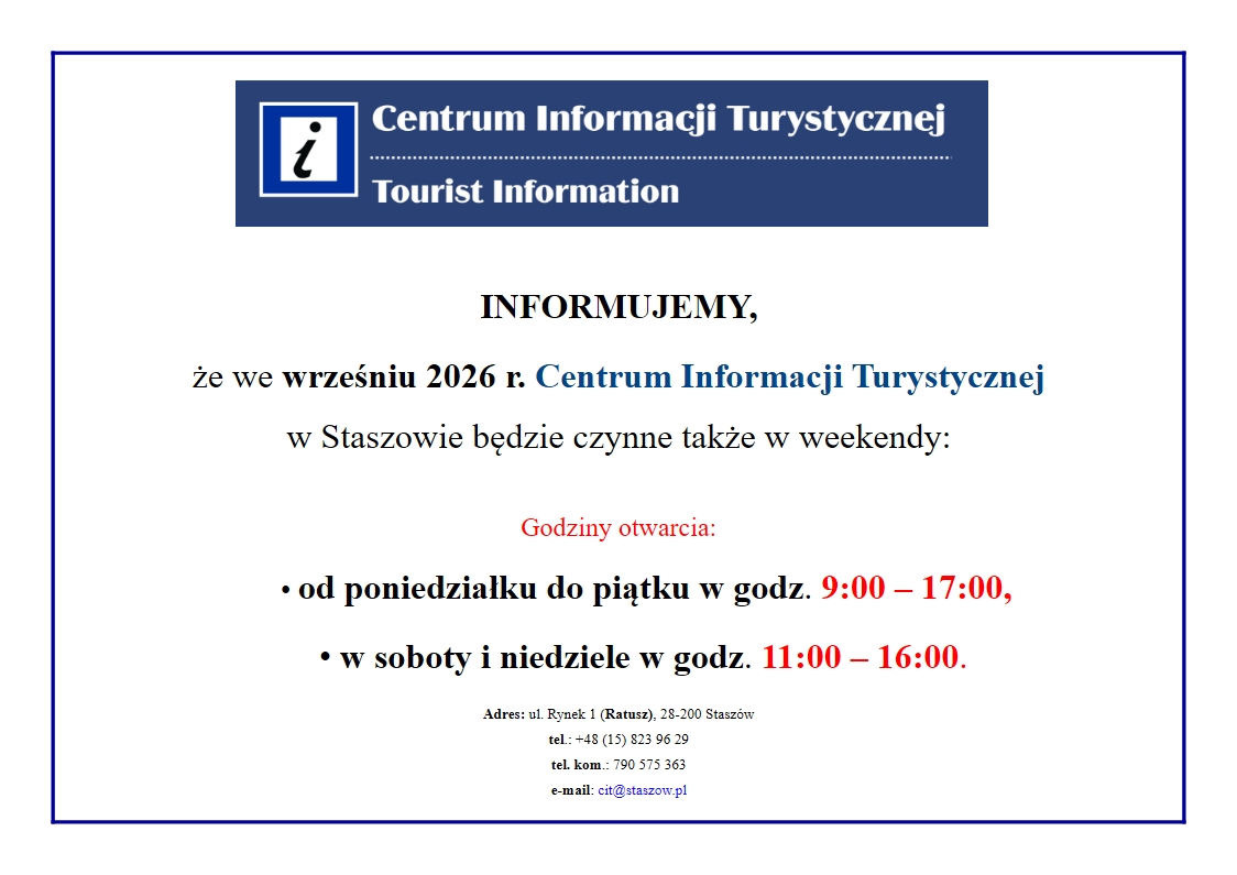 Grafika: Godziny otwarcia CIT Stasz&oacute;w we wrześniu