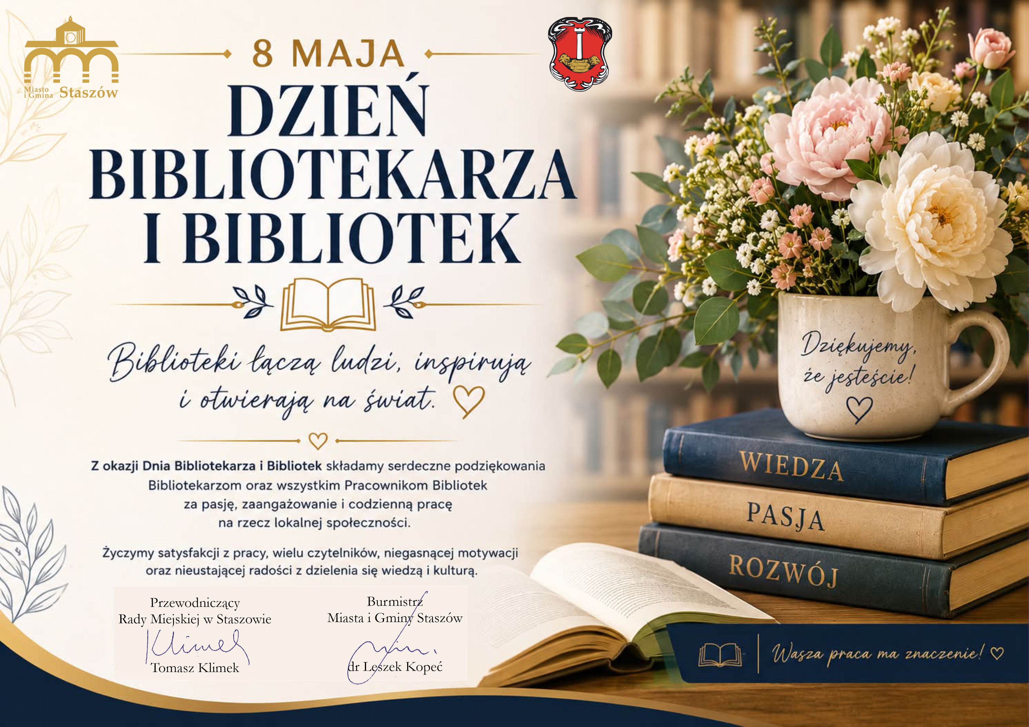 Grafika: Życzenia z&nbsp;okazji Dnia Bibliotekarza i&nbsp;Bibliotek