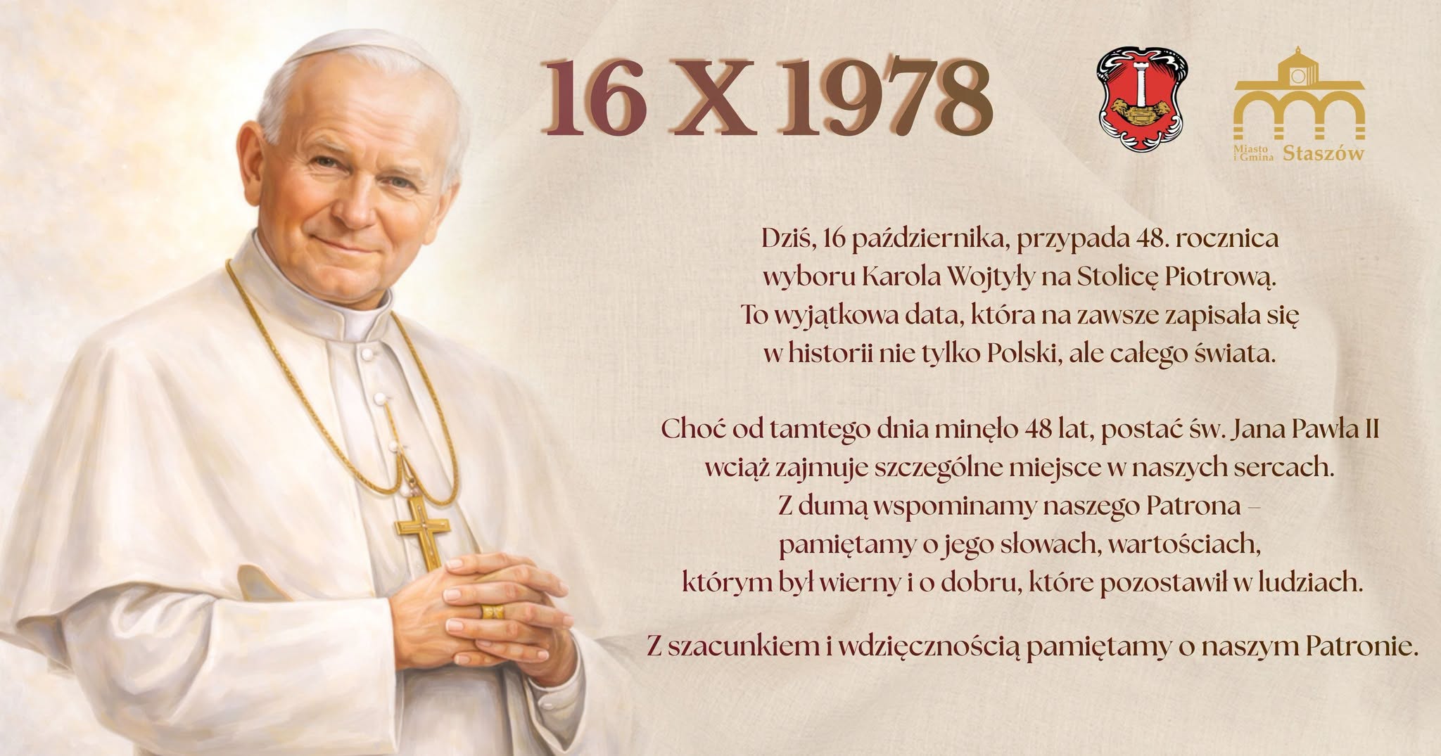 Grafika: 48. Rocznica wyboru św. Jana Pawła II na&nbsp;papieża