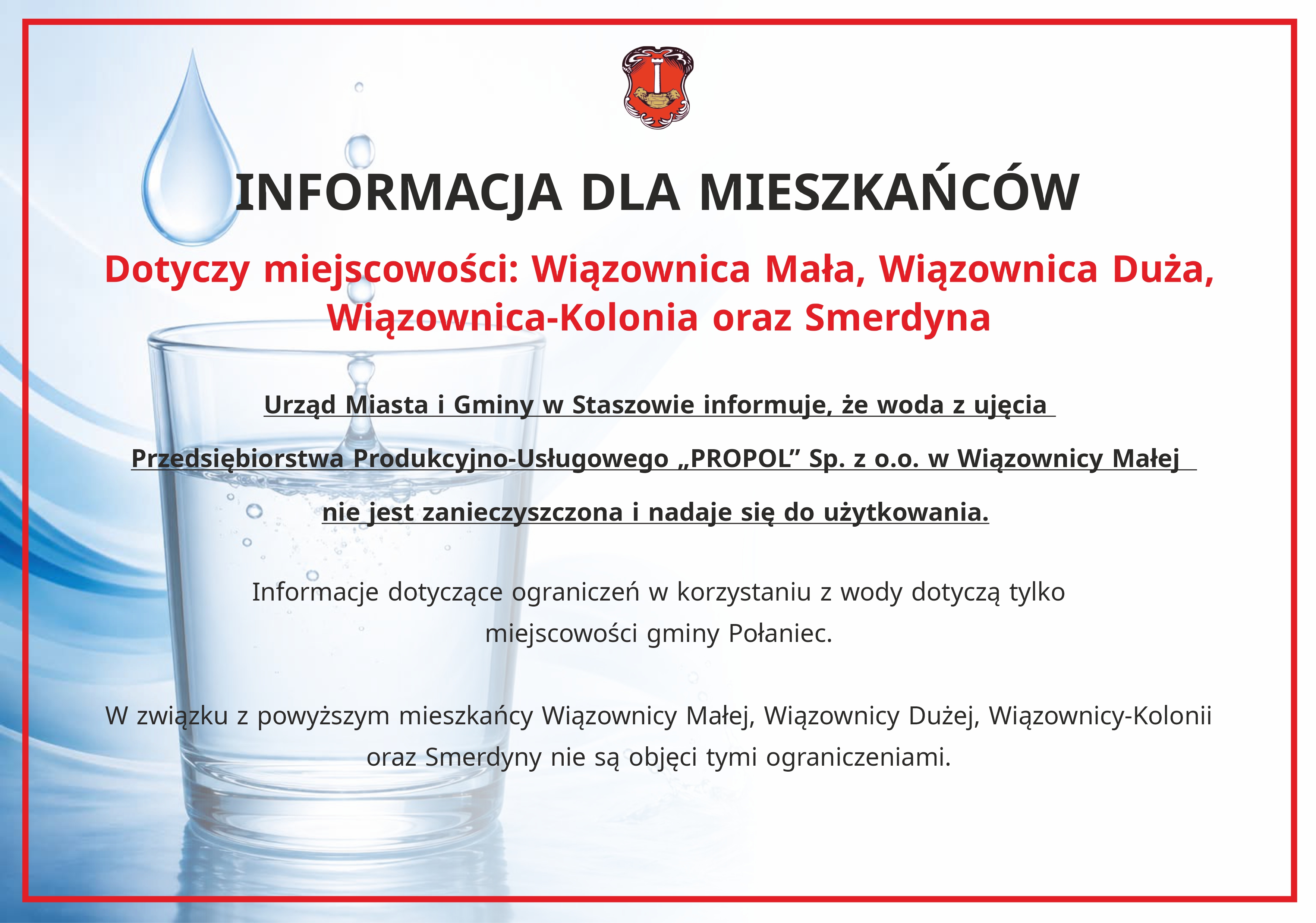Grafika: INFORMACJA DLA MIESZKAŃC&Oacute;W 