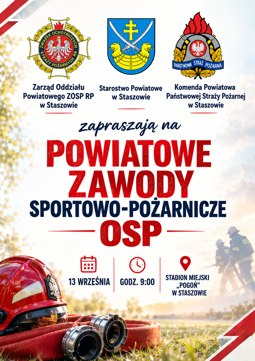 Plakat: Powiatowe Zawody Sportowo-Pożarnicze OSP w&nbsp;Staszowie