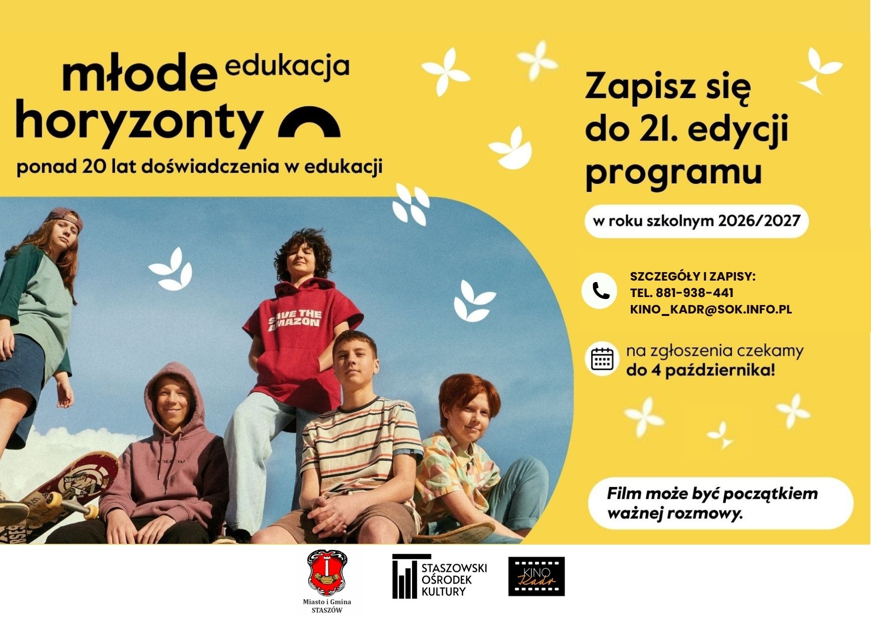 Grafika: Edukacja Młode Horyzonty 2026/2027 &ndash; Kino Kadr zaprasza szkoły i&nbsp;przedszkola