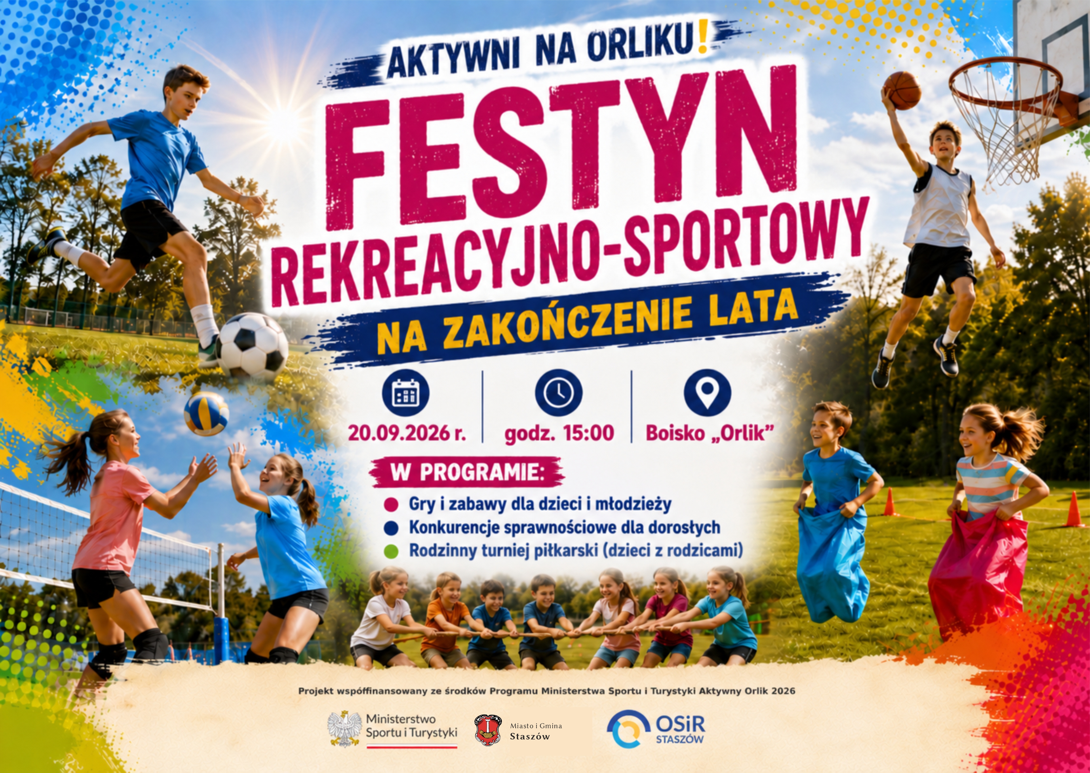 Plakat: Festyn Rekreacyjno-Sportowy na&nbsp;zakończenie lata