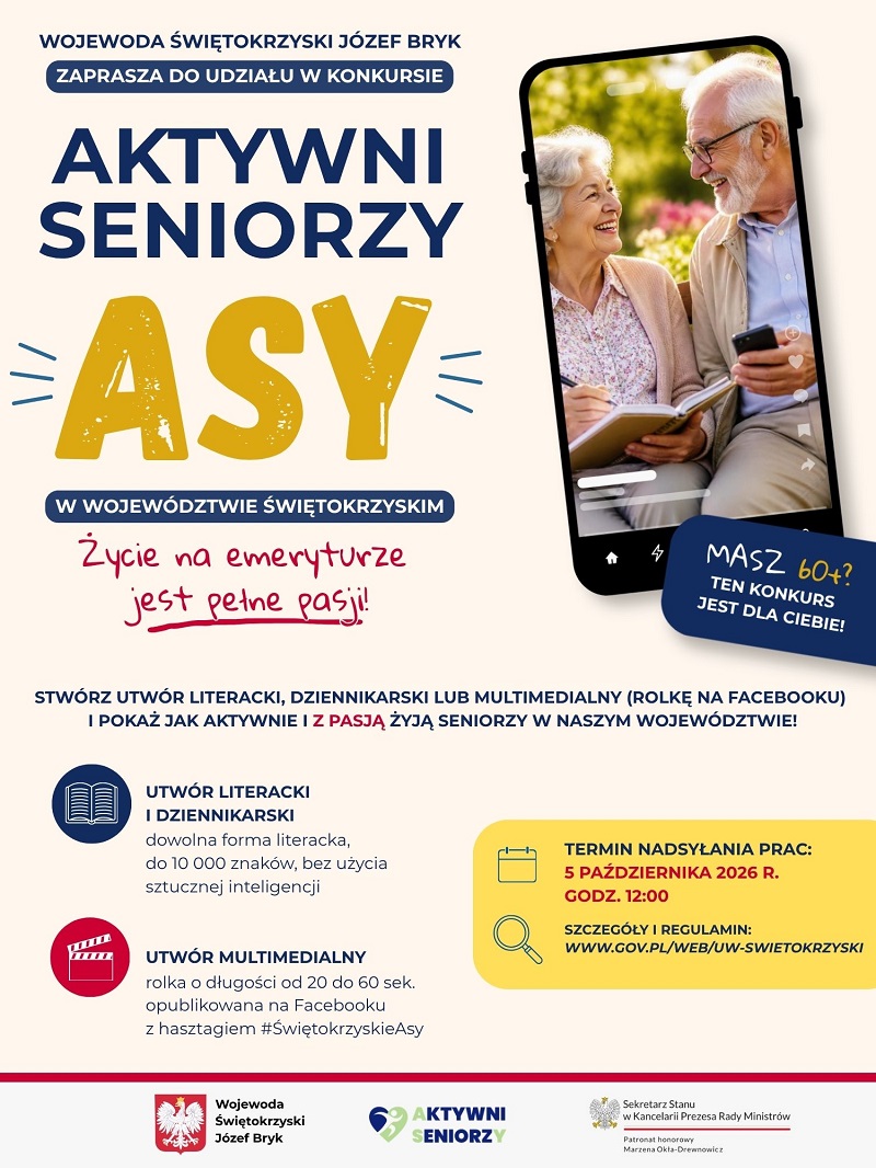 Plakat: Konkurs &bdquo;Aktywni Seniorzy-świętokrzyskie ASY&rdquo;