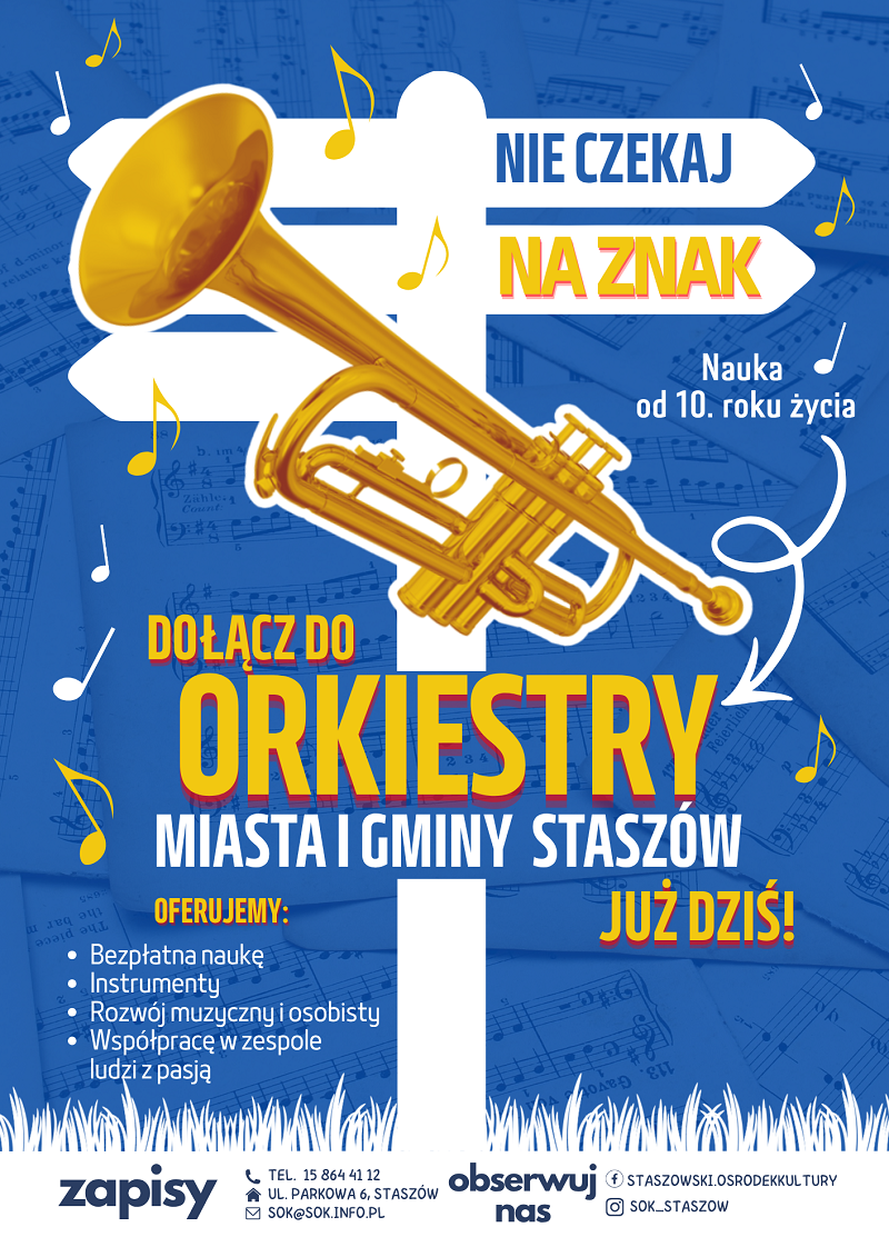 Plakat_Dołącz do Orkiestry Miasta i&nbsp;Gminy Stasz&oacute;w