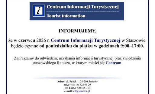 Zdjęcie do Godziny otwarcia Centrum Informacji Turystycznej w Staszowie &ndash; czerwiec 2026