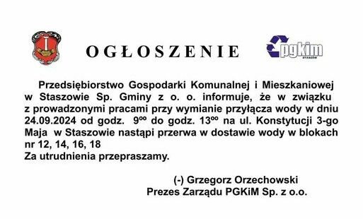 Zdjęcie do Przerwa w dostawie wody na ul. Konstytucji 3-go Maja  (bloki nr 12, 14, 16, 18)