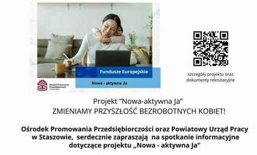 Grafika: Zaproszenie na spotkanie informacyjne dotyczące projektu „Nowa – aktywna Ja