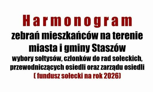 Harmonogram zebrań wiejskich w sołectwach na terenie gminy Staszów (fundusz sołecki na rok 2026)