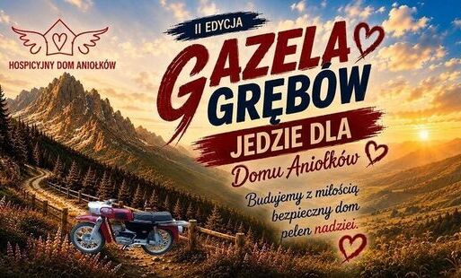 Plakat: II Rajd Charytatywny „Gazela Grębów jedzie dla Domu Aniołków”