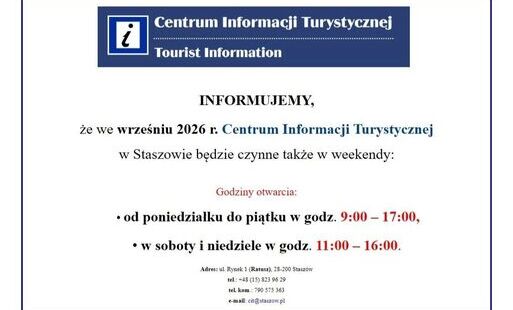 Grafika: Godziny otwarcia CIT Staszów we wrześniu