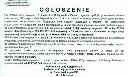 Ogłoszenie PKP Polskie Koleje Liniowe S.A. Zakład Linii Kolejowych w Kielcach