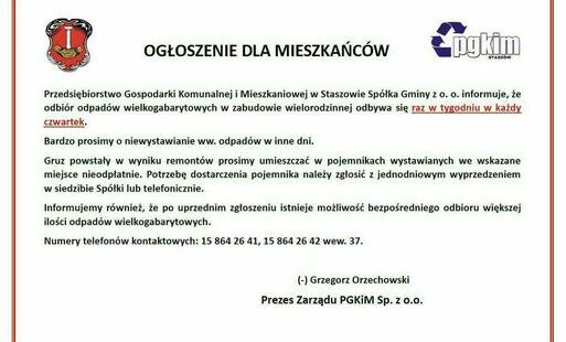 Zdjęcie do OGŁOSZENIE: odbi&oacute;r odpad&oacute;w wielkogabarytowych