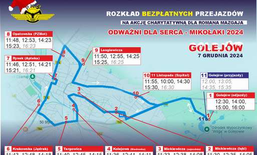Zdjęcie do Rozkład bezpłatnych przejazd&oacute;w na Akcję Charytatywną dla Romana Mazgaja &quot;Odważni dla Serca - Mikołajki 2024&quot;