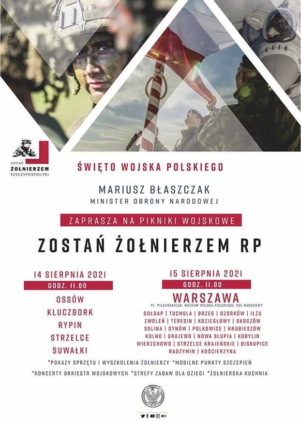 Minister Obrony Narodowej zaprasza na pikniki wojskowe z okazji Święta Wojska Polskiego