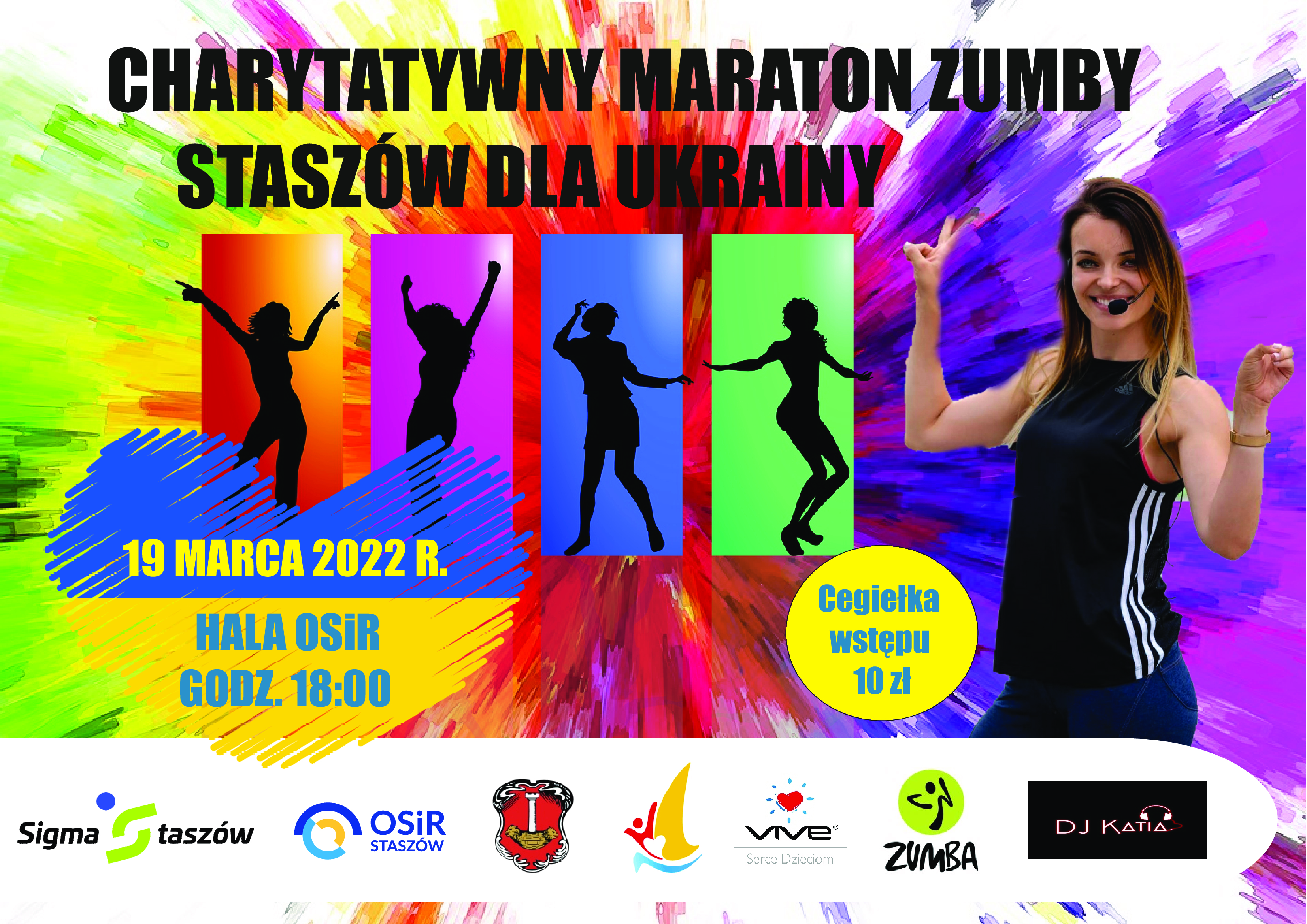 Plakat informacyjny: Charytatywny Maraton Zumby - Staszów dla Ukrainy