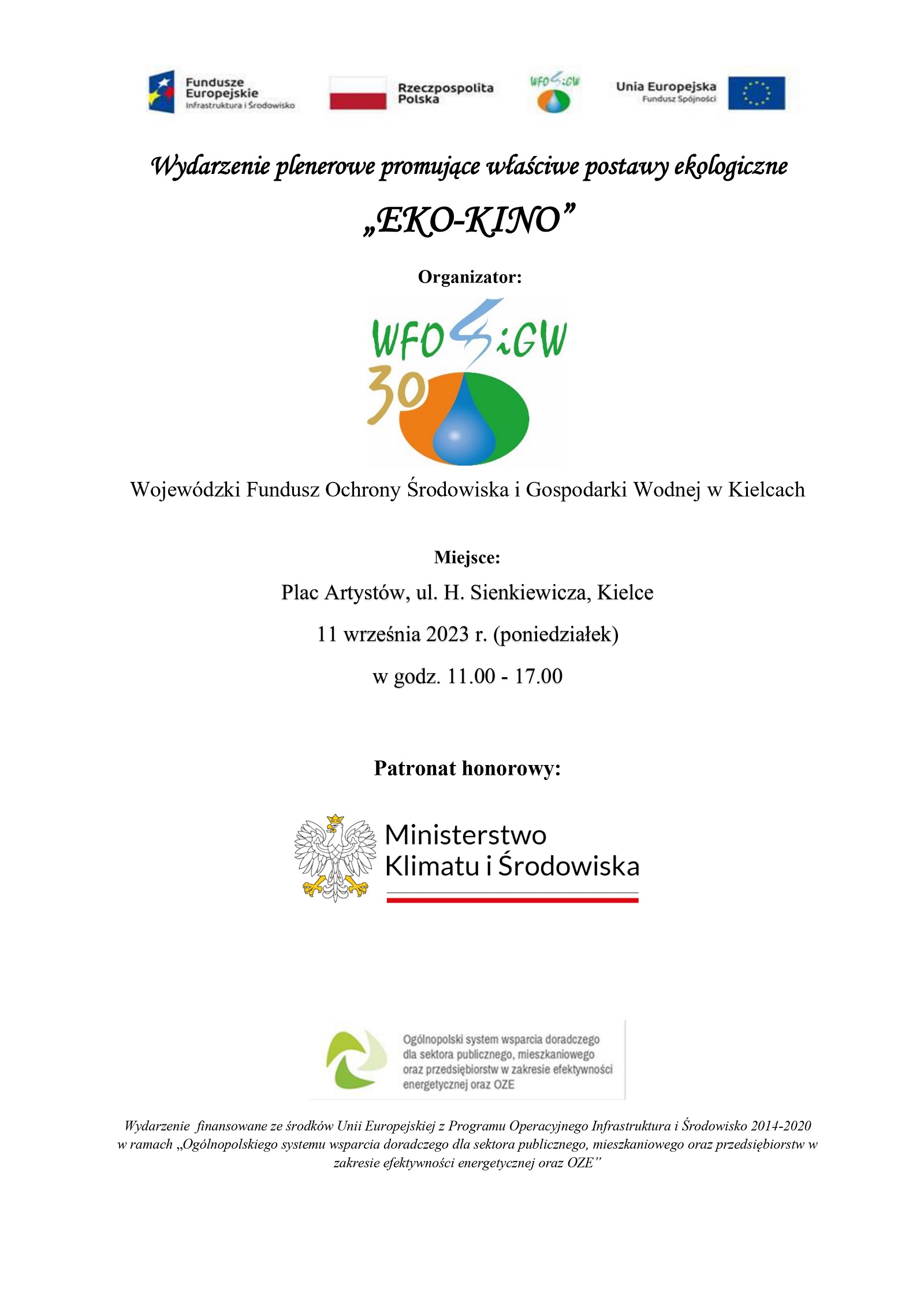 Wydarzenie plenerowe promujące właściwe postawy ekologiczne „EKO-KINO”